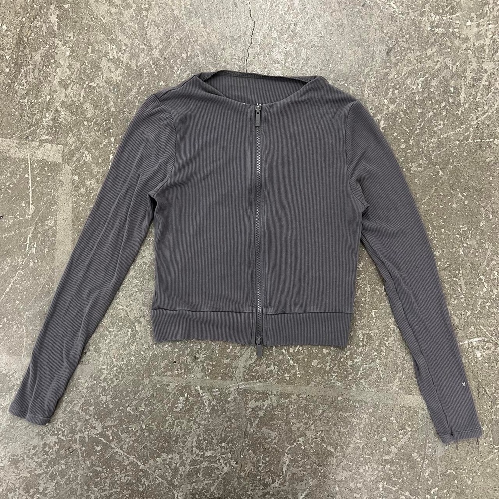 youngla ribbed zip up grey